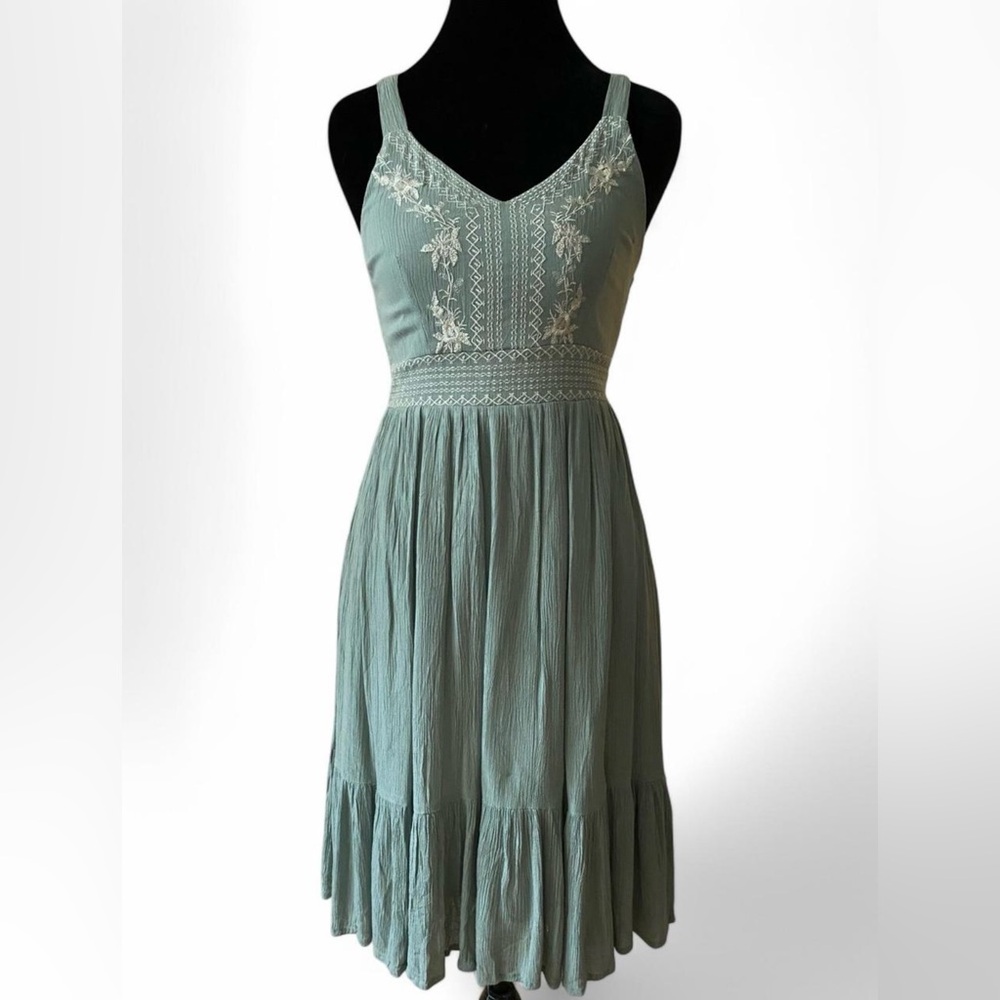 Japna Sage Embroidered Midi Dress
